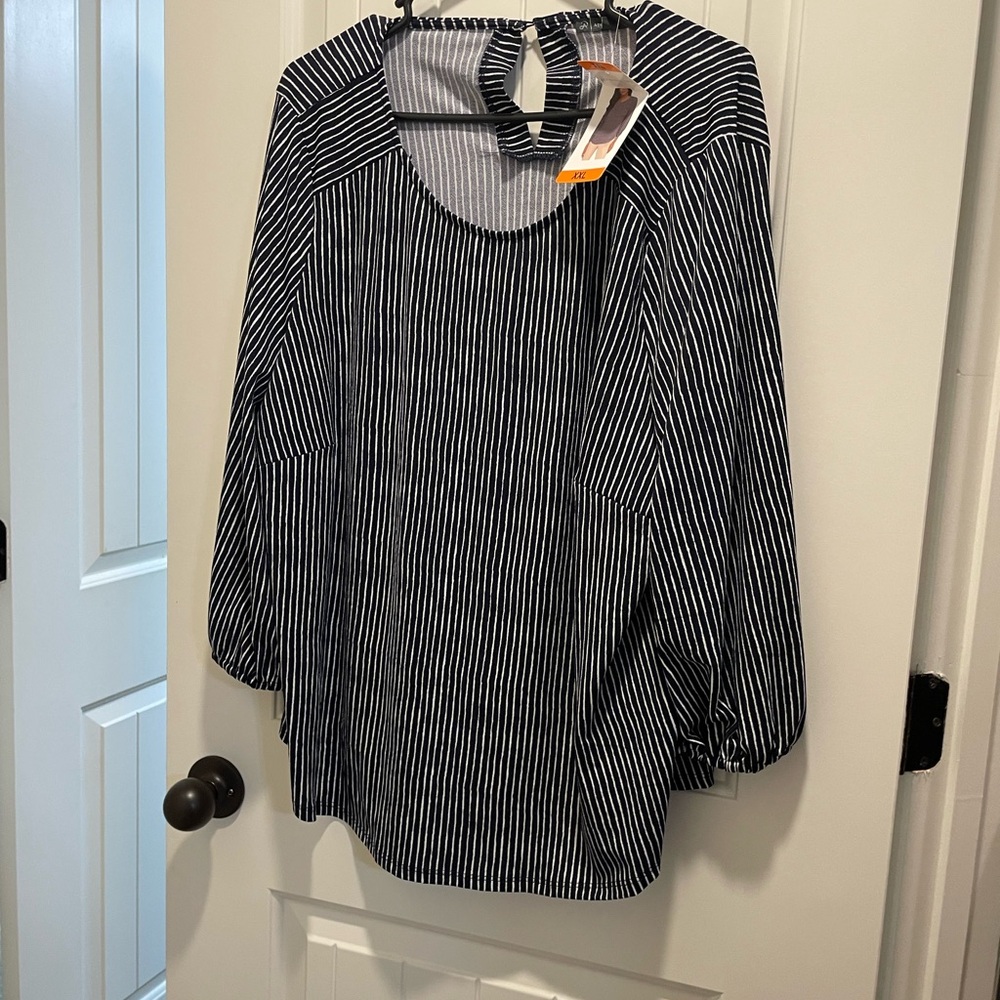 Adrianna Papell Navy and White Striped Top